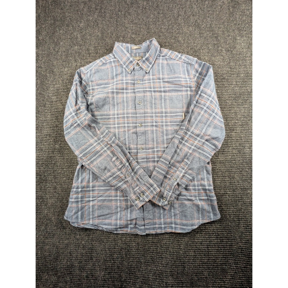 Eddie Bauer Flannel Shirt Mens XL Blue Cotton Plaid Back Box Classic Fit Button